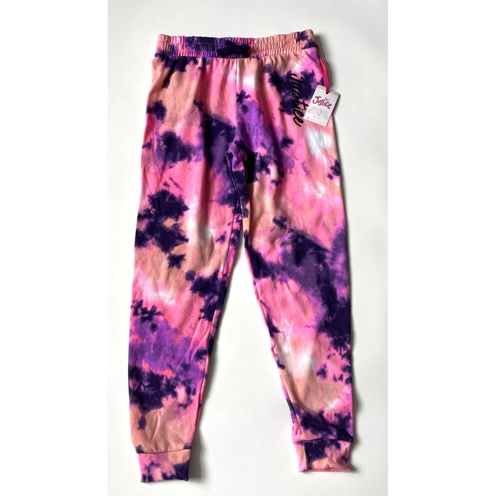 Justice Size L 12-14 Girls Tie Dye Joggers Pink Purple NWT